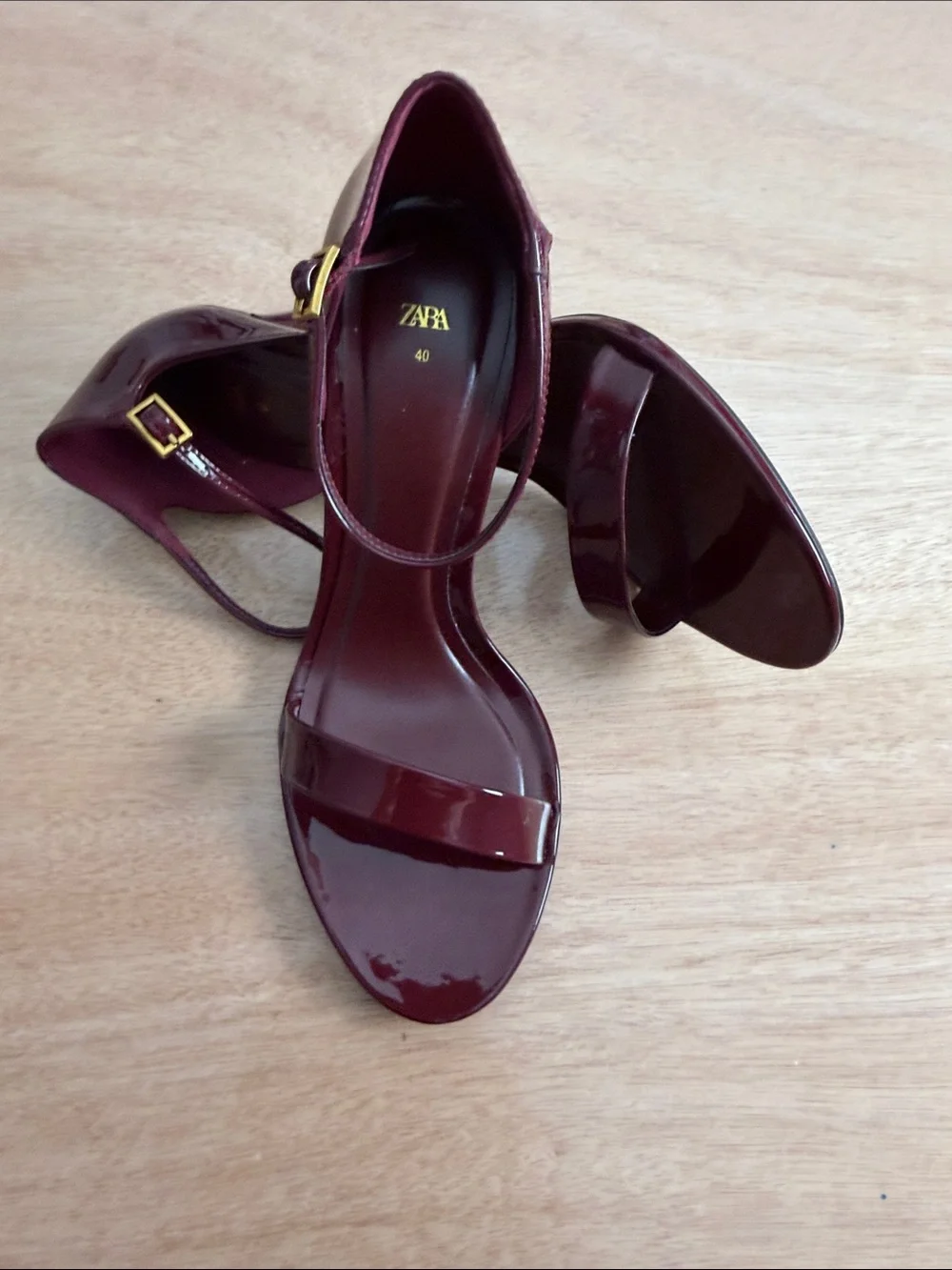 Zara Wine Patent Ankle-Strap Heels